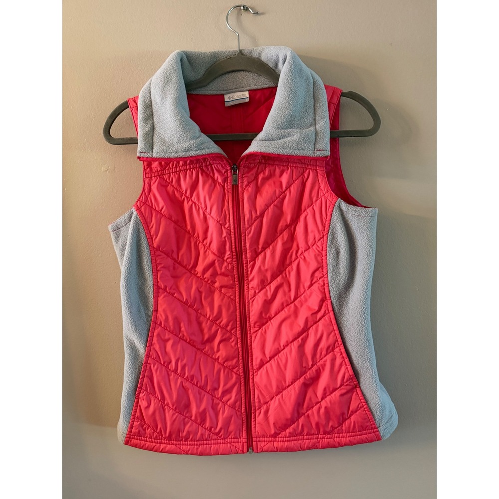 Columbia Womens Quilted Fleece Hybrid Vest Coral Pink Grey Small Full Zip